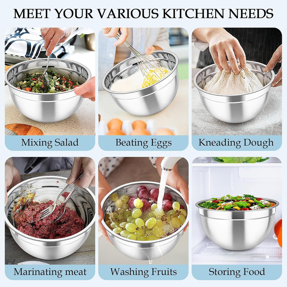 Mixing Bowls, Stainless Steel Nesting Salad Bowls Set