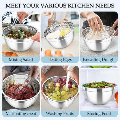 Mixing Bowls, Stainless Steel Nesting Salad Bowls Set