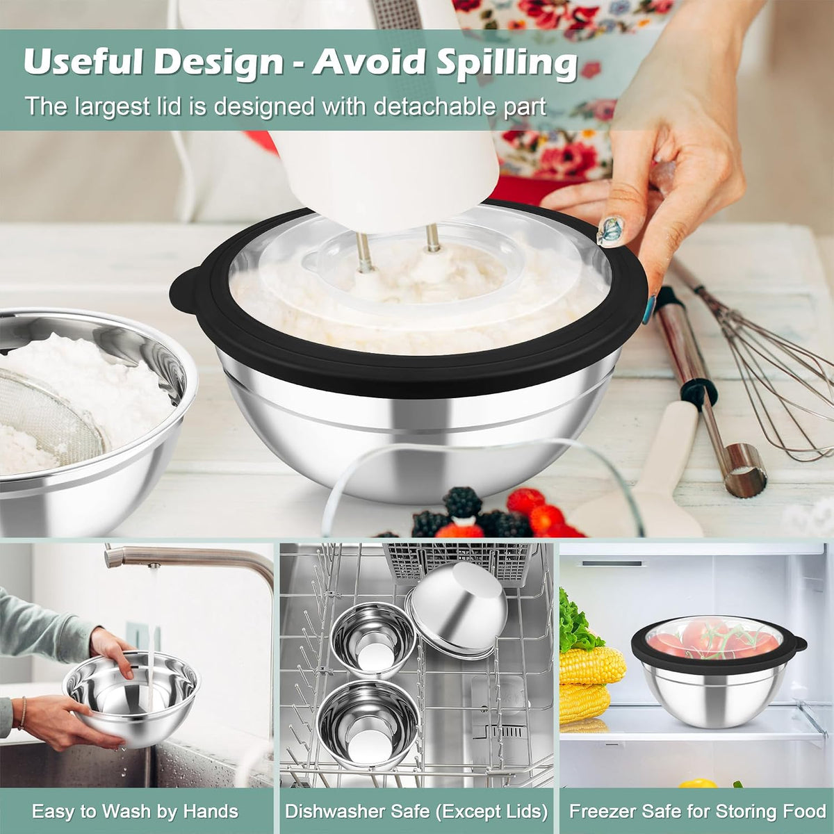 Mixing Bowls, Stainless Steel Nesting Salad Bowls Set