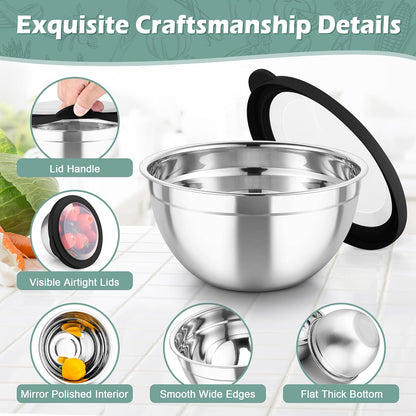Mixing Bowls, Stainless Steel Nesting Salad Bowls Set