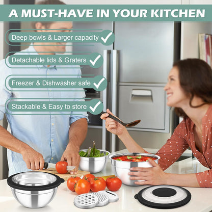 Mixing Bowls, Stainless Steel Nesting Salad Bowls Set