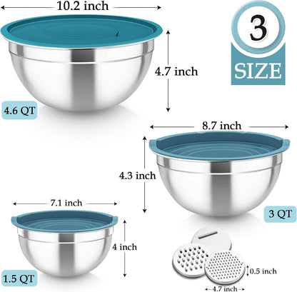 Mixing Bowls, Stainless Steel Nesting Salad Bowls Set