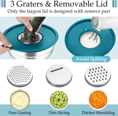 Mixing Bowls, Stainless Steel Nesting Salad Bowls Set