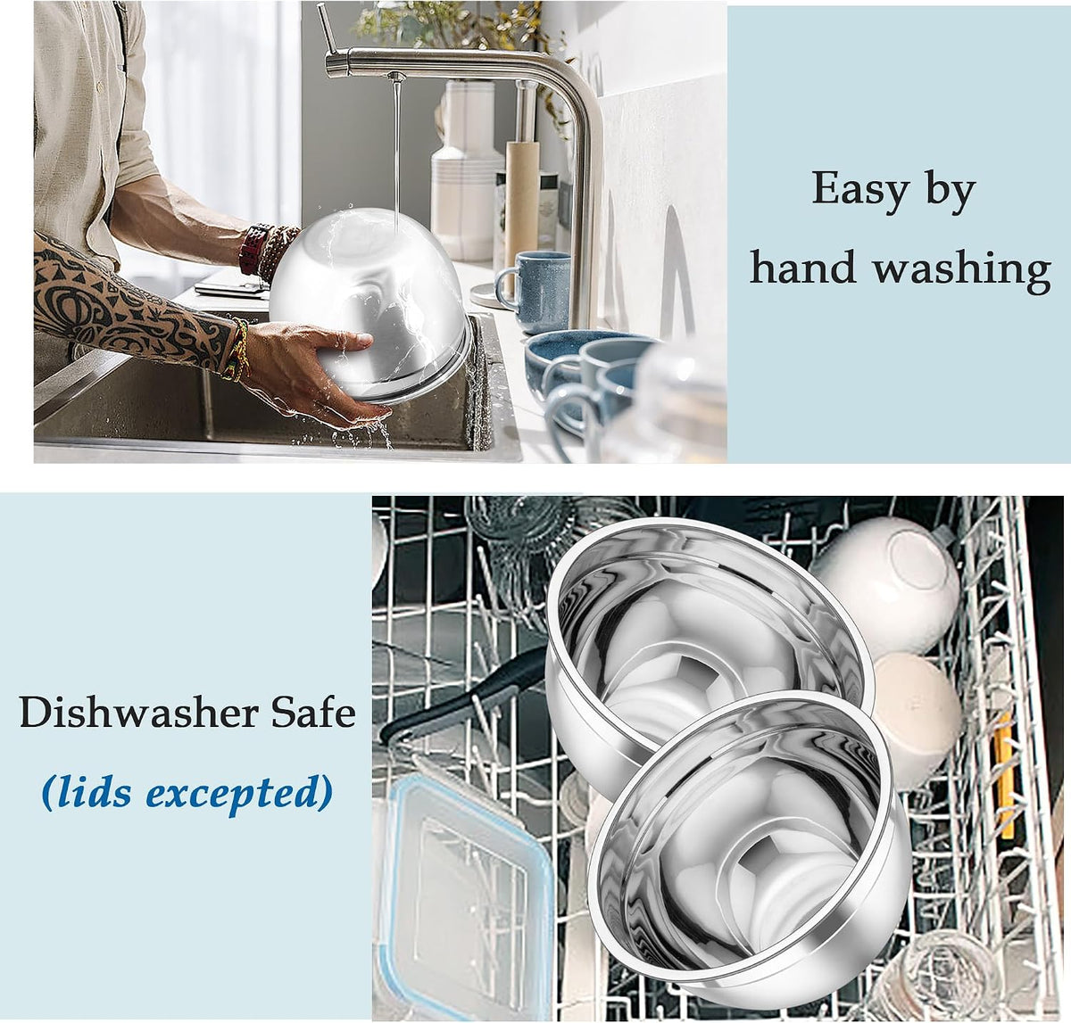 Mixing Bowls, Stainless Steel Nesting Salad Bowls Set