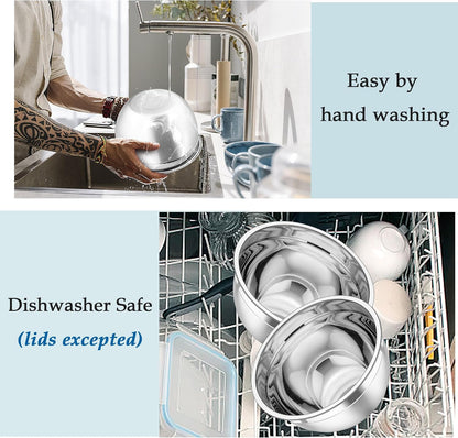 Mixing Bowls, Stainless Steel Nesting Salad Bowls Set