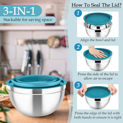 Mixing Bowls, Stainless Steel Nesting Salad Bowls Set