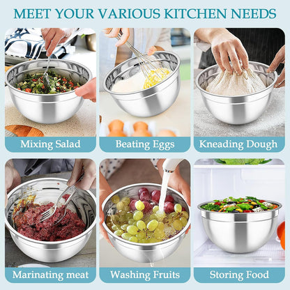 Mixing Bowls, Stainless Steel Nesting Salad Bowls Set