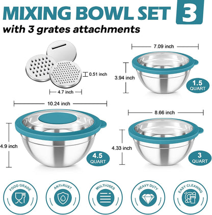 Mixing Bowls, Stainless Steel Nesting Salad Bowls Set