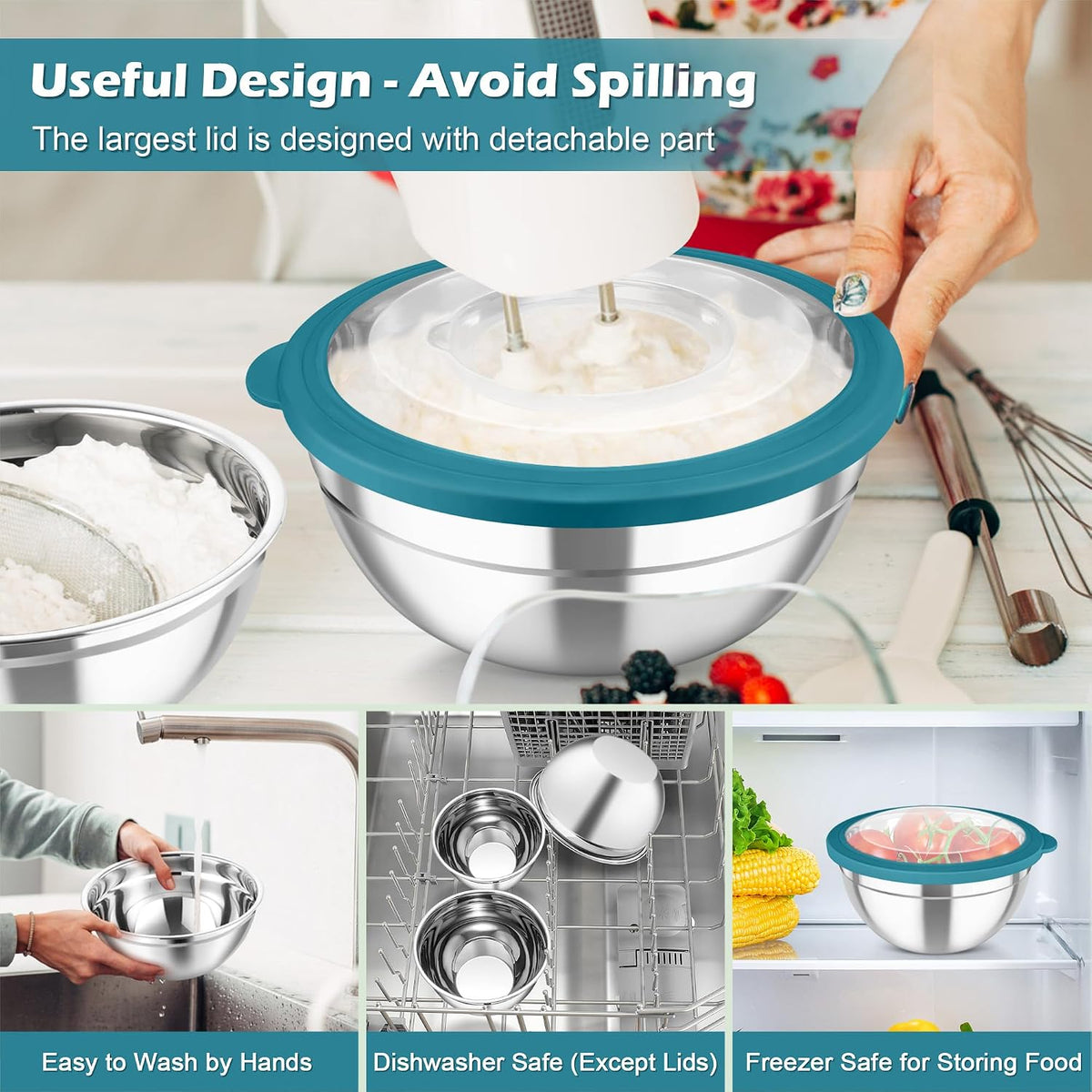 Mixing Bowls, Stainless Steel Nesting Salad Bowls Set