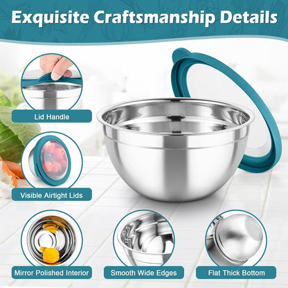 Mixing Bowls, Stainless Steel Nesting Salad Bowls Set