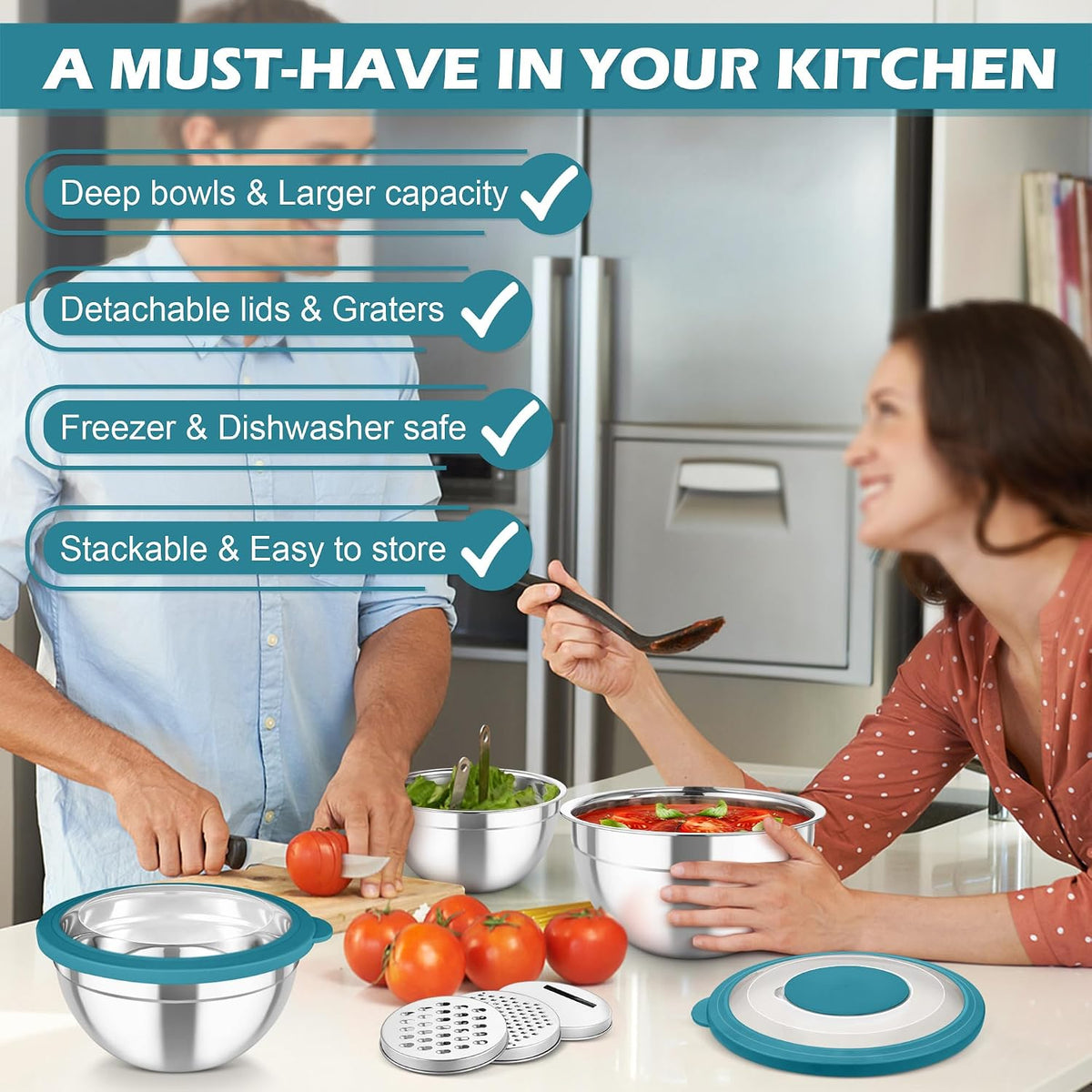 Mixing Bowls, Stainless Steel Nesting Salad Bowls Set
