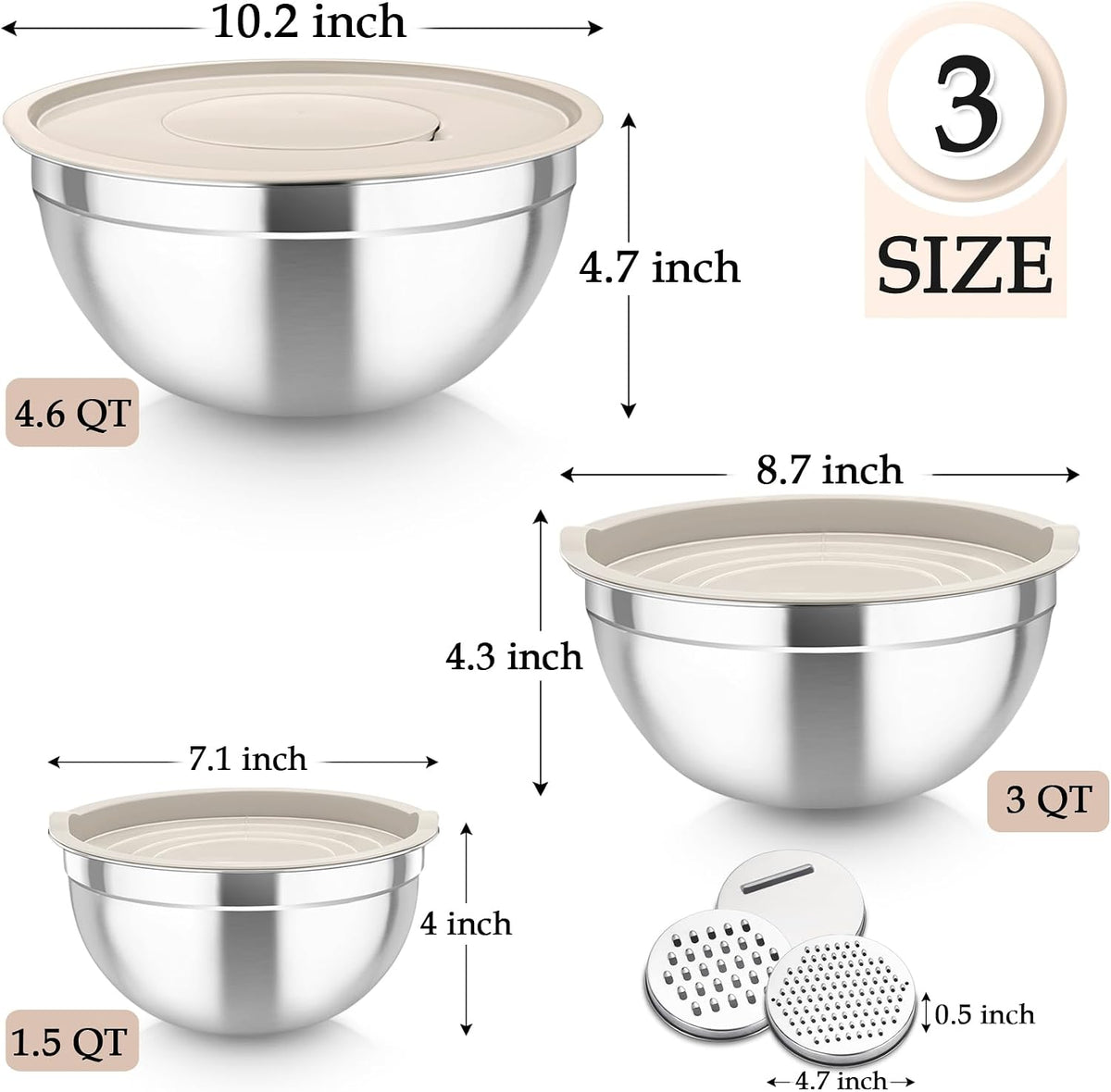Mixing Bowls, Stainless Steel Nesting Salad Bowls Set