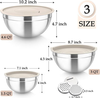 Mixing Bowls, Stainless Steel Nesting Salad Bowls Set