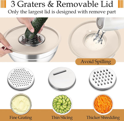 Mixing Bowls, Stainless Steel Nesting Salad Bowls Set