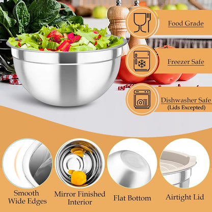 Mixing Bowls, Stainless Steel Nesting Salad Bowls Set