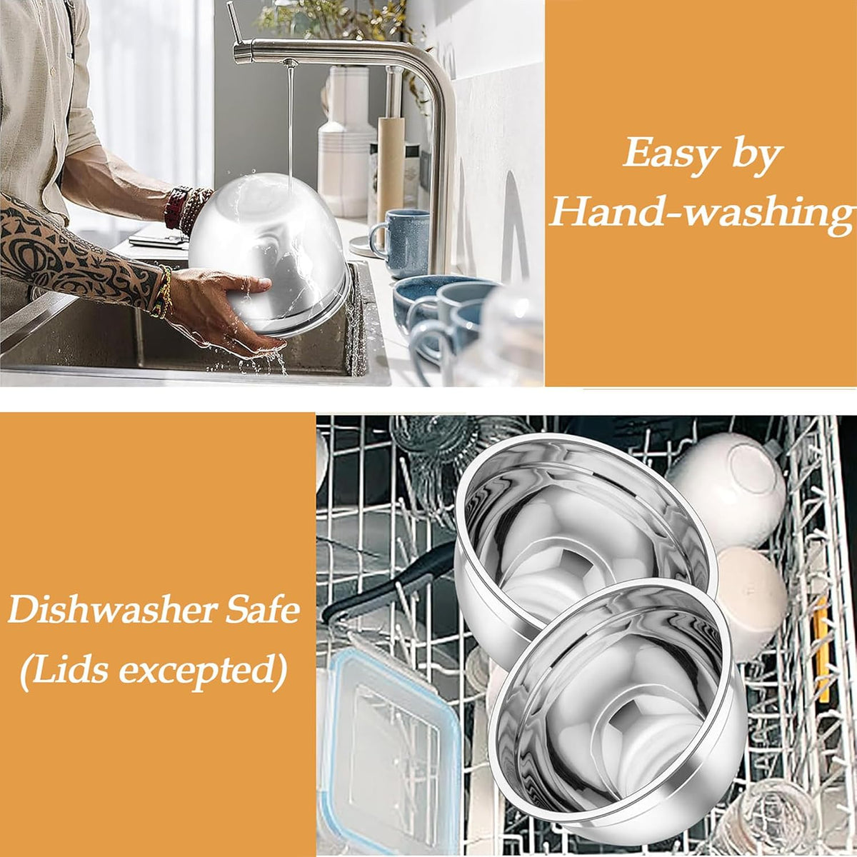 Mixing Bowls, Stainless Steel Nesting Salad Bowls Set