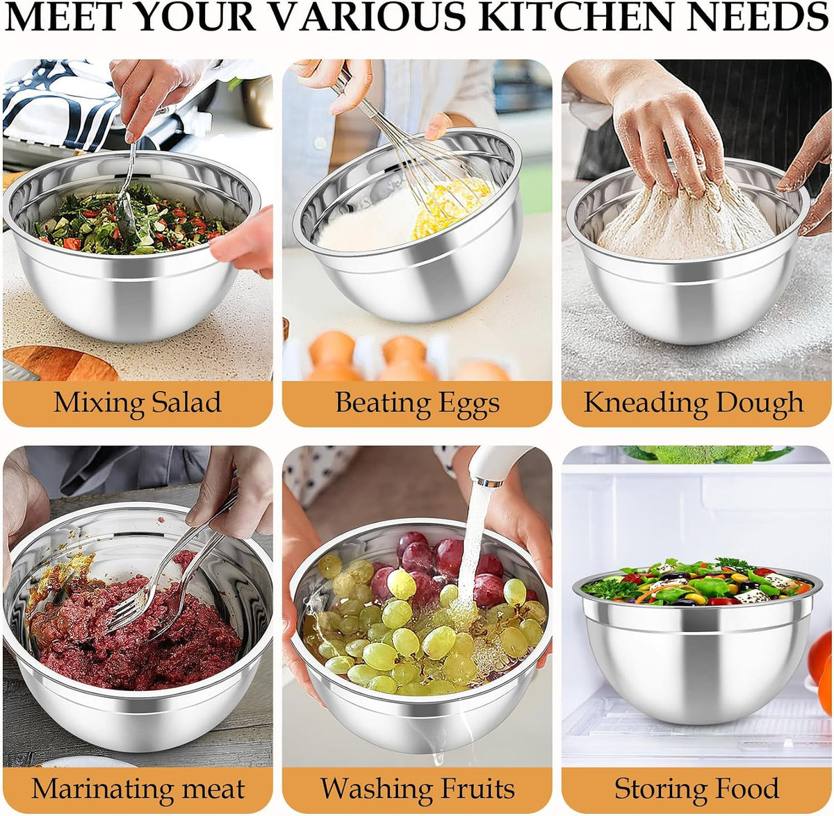 Mixing Bowls, Stainless Steel Nesting Salad Bowls Set