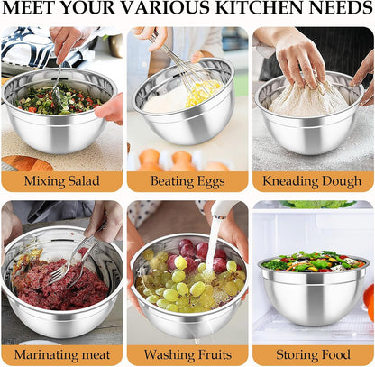 Mixing Bowls, Stainless Steel Nesting Salad Bowls Set