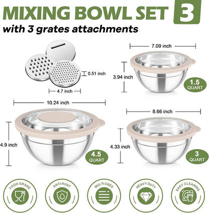 Mixing Bowls, Stainless Steel Nesting Salad Bowls Set