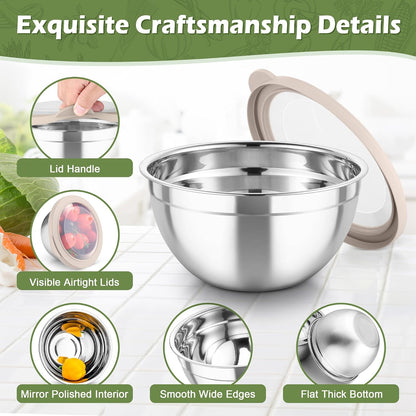Mixing Bowls, Stainless Steel Nesting Salad Bowls Set