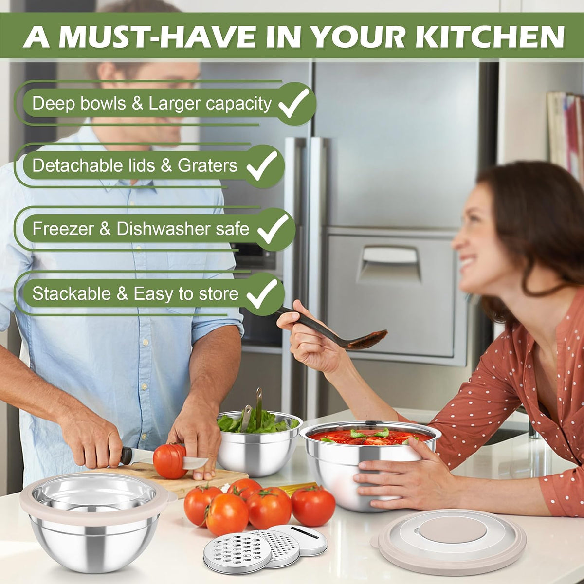 Mixing Bowls, Stainless Steel Nesting Salad Bowls Set