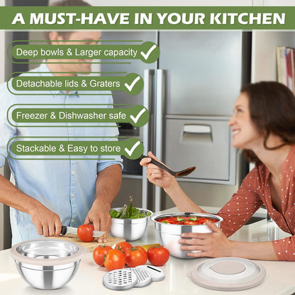 Mixing Bowls, Stainless Steel Nesting Salad Bowls Set