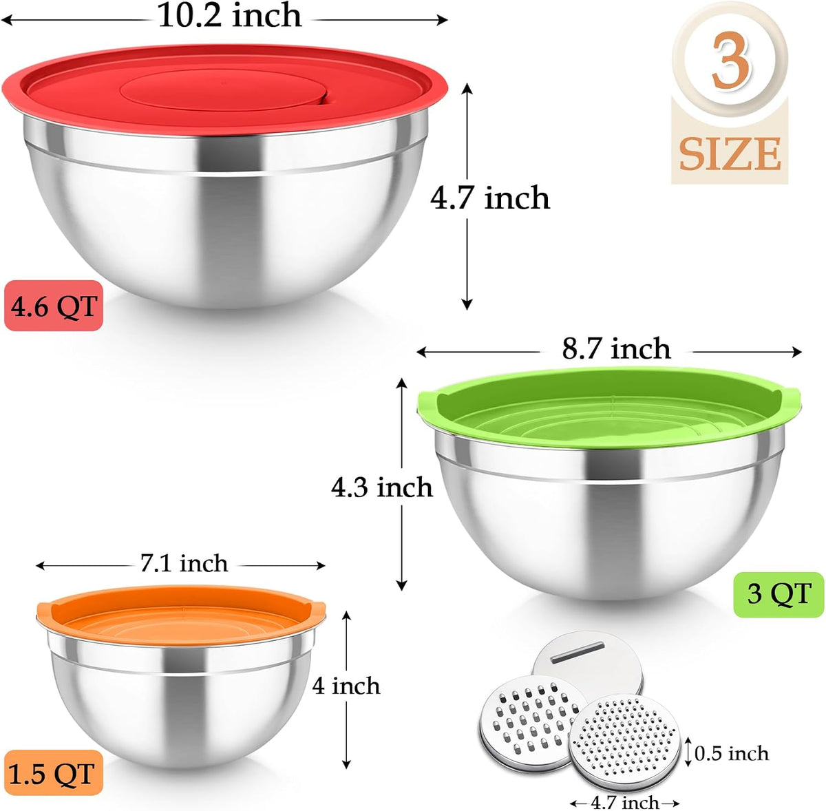 Mixing Bowls, Stainless Steel Nesting Salad Bowls Set