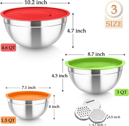 Mixing Bowls, Stainless Steel Nesting Salad Bowls Set