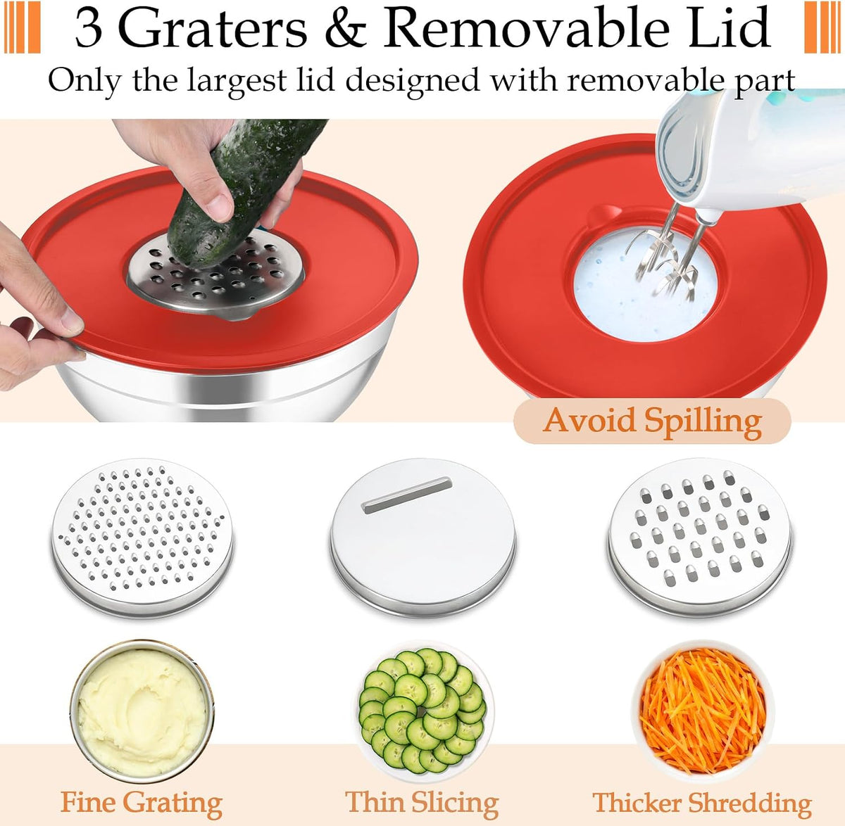 Mixing Bowls, Stainless Steel Nesting Salad Bowls Set