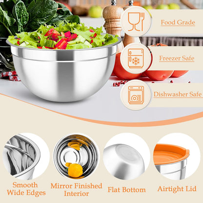 Mixing Bowls, Stainless Steel Nesting Salad Bowls Set