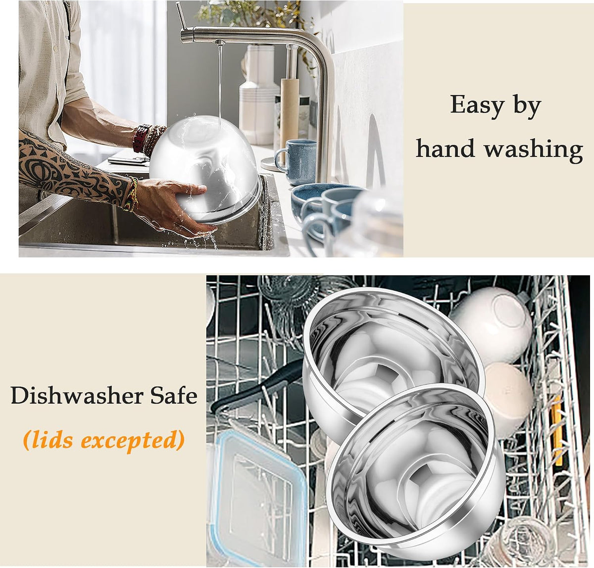 Mixing Bowls, Stainless Steel Nesting Salad Bowls Set