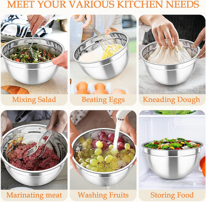 Mixing Bowls, Stainless Steel Nesting Salad Bowls Set