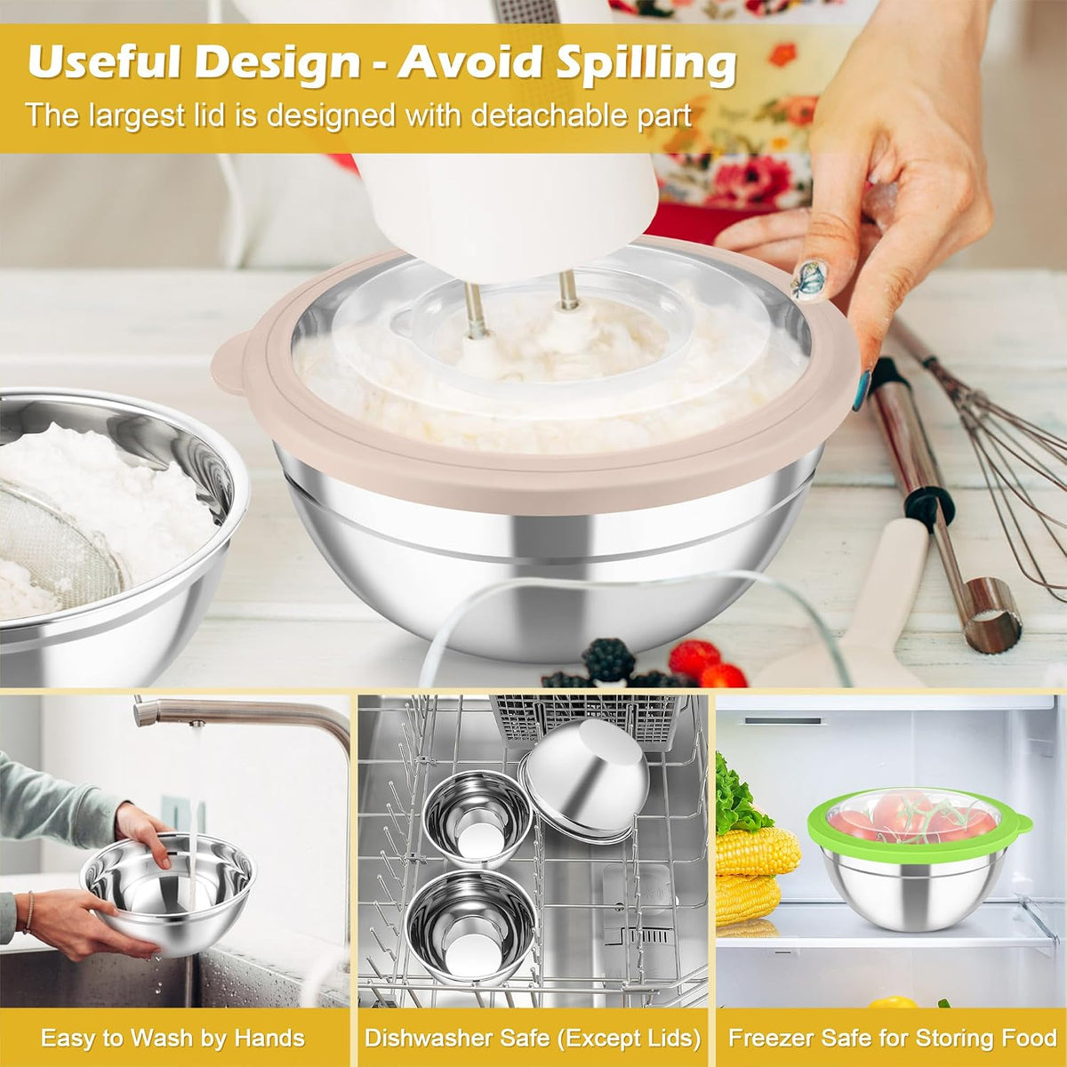 Mixing Bowls, Stainless Steel Nesting Salad Bowls Set