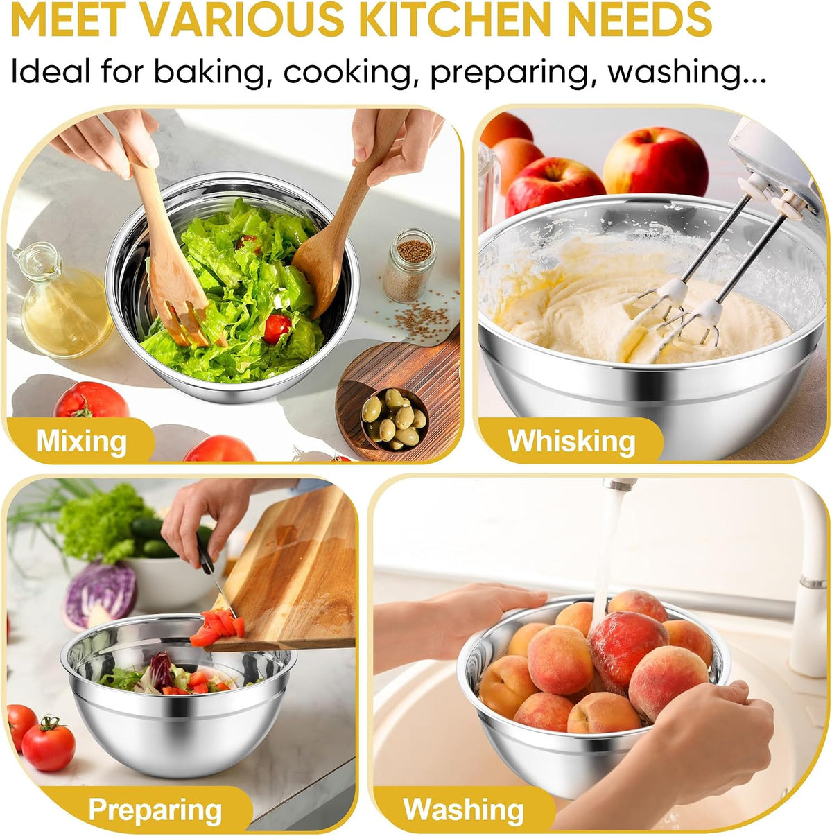 Mixing Bowls, Stainless Steel Nesting Salad Bowls Set