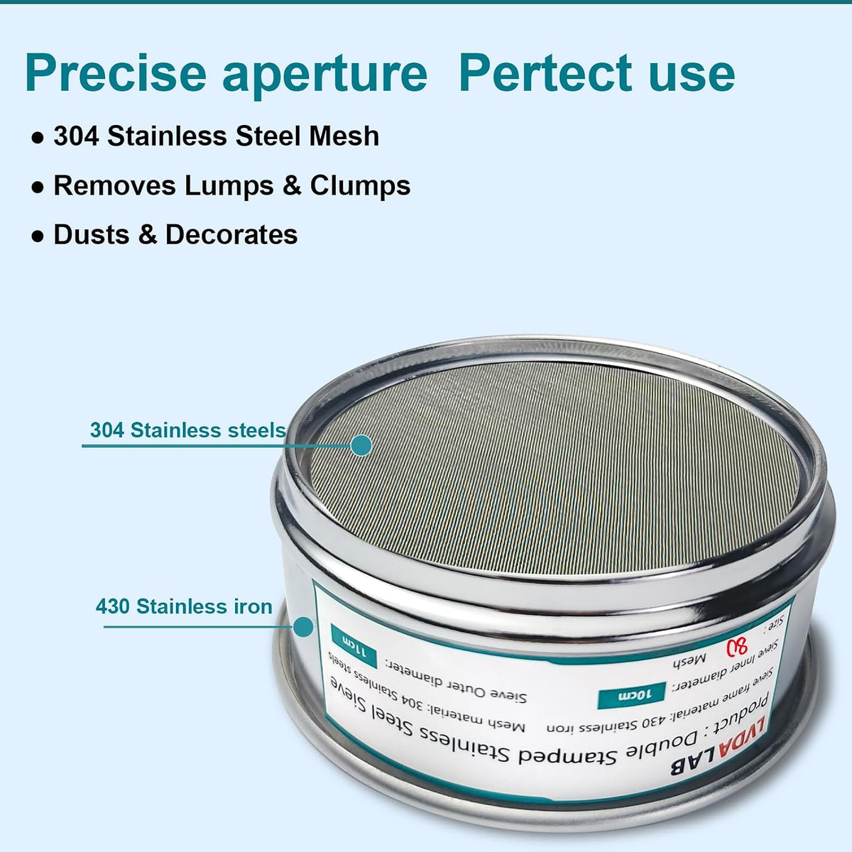 4" (10cm) 304 Stainless Steel Lab Sieve, 80 Mesh (0.2mm) Screen Sifter - Colors B
