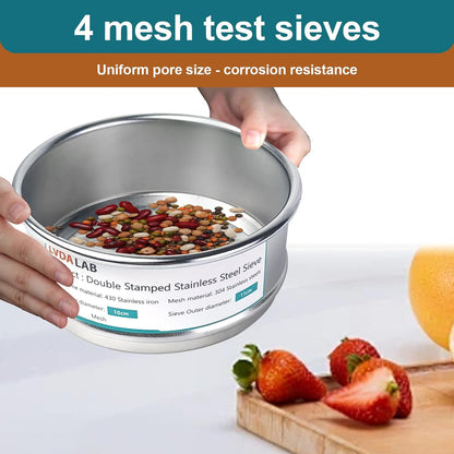4" (10cm) 304 Stainless Steel Lab Sieve, 80 Mesh (0.2mm) Screen Sifter - Colors B