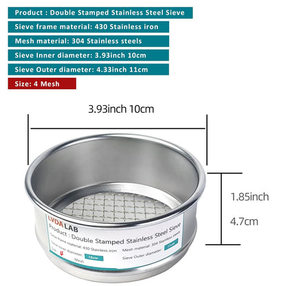 4" (10cm) 304 Stainless Steel Lab Sieve, 80 Mesh (0.2mm) Screen Sifter - Colors B