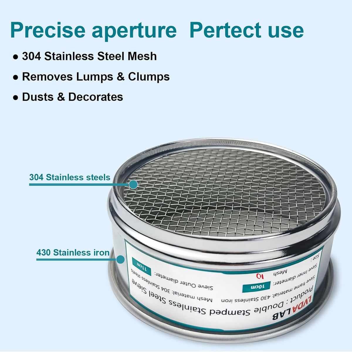 4" (10cm) 304 Stainless Steel Lab Sieve, 80 Mesh (0.2mm) Screen Sifter - Colors B