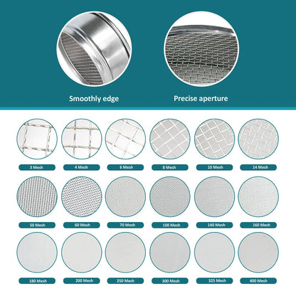 4" (10cm) 304 Stainless Steel Lab Sieve, 80 Mesh (0.2mm) Screen Sifter - Colors B