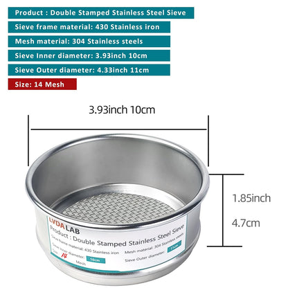 4" (10cm) 304 Stainless Steel Lab Sieve, 80 Mesh (0.2mm) Screen Sifter - Colors B