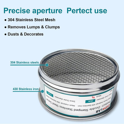 4" (10cm) 304 Stainless Steel Lab Sieve, 80 Mesh (0.2mm) Screen Sifter - Colors B