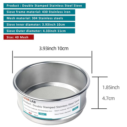 4" (10cm) 304 Stainless Steel Lab Sieve, 80 Mesh (0.2mm) Screen Sifter - Colors B