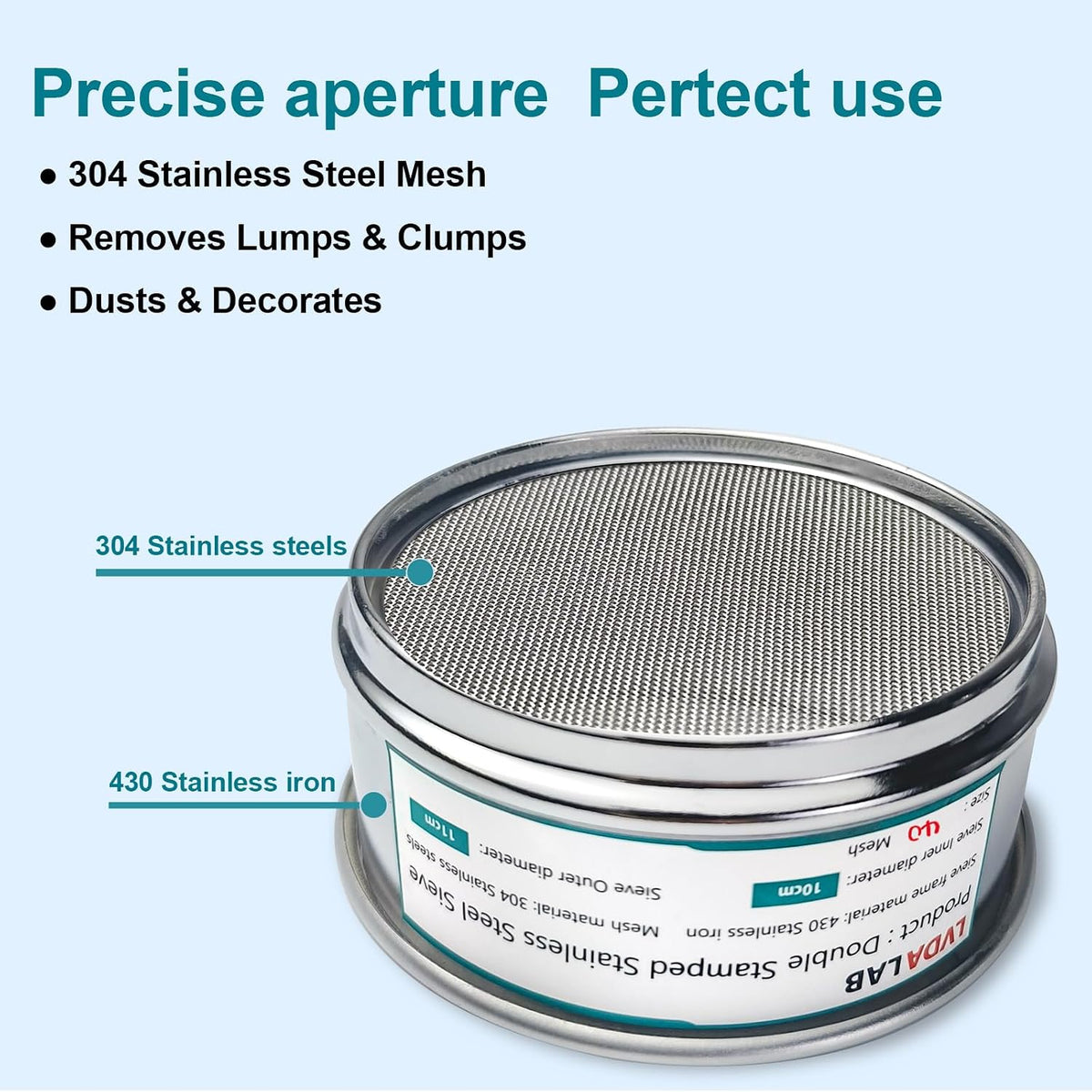 4" (10cm) 304 Stainless Steel Lab Sieve, 80 Mesh (0.2mm) Screen Sifter - Colors B