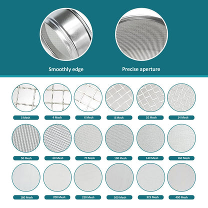 4" (10cm) 304 Stainless Steel Lab Sieve, 80 Mesh (0.2mm) Screen Sifter - Colors B