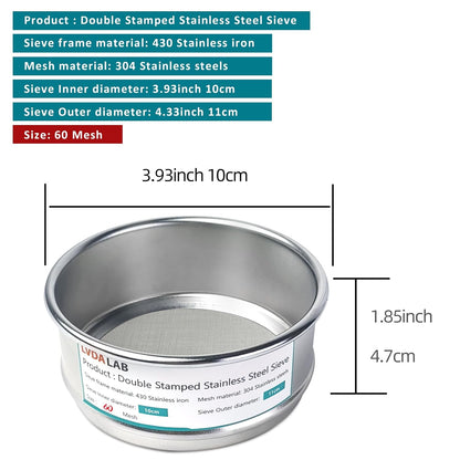 4" (10cm) 304 Stainless Steel Lab Sieve, 80 Mesh (0.2mm) Screen Sifter - Colors B