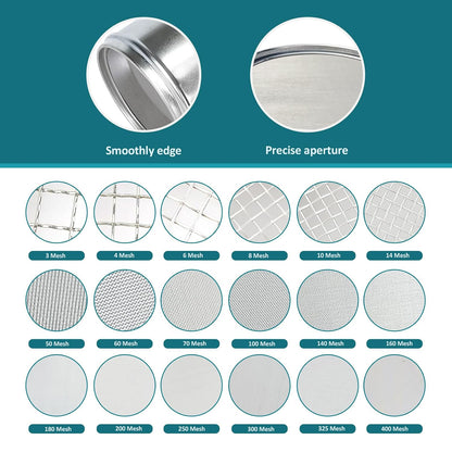 4" (10cm) 304 Stainless Steel Lab Sieve, 80 Mesh (0.2mm) Screen Sifter - Colors B