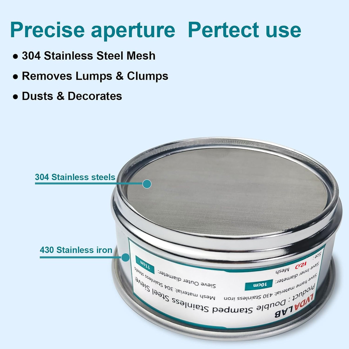 4" (10cm) 304 Stainless Steel Lab Sieve, 80 Mesh (0.2mm) Screen Sifter - Colors B