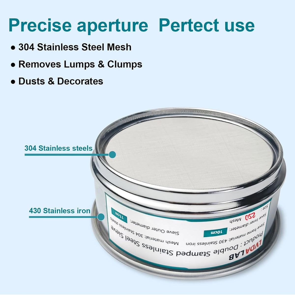 4" (10cm) 304 Stainless Steel Lab Sieve, 80 Mesh (0.2mm) Screen Sifter - Colors B