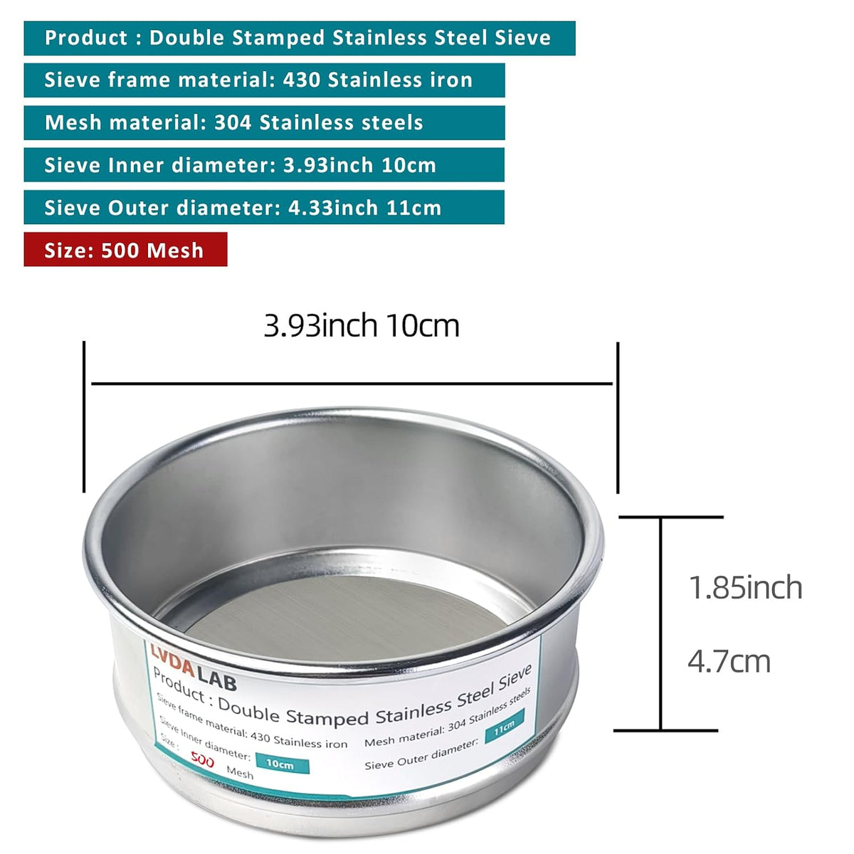 4" (10cm) 304 Stainless Steel Lab Sieve, 80 Mesh (0.2mm) Screen Sifter - Colors B