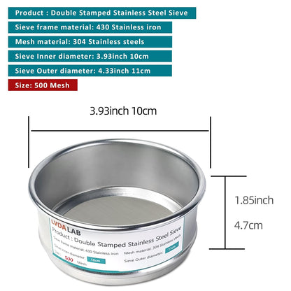 4" (10cm) 304 Stainless Steel Lab Sieve, 80 Mesh (0.2mm) Screen Sifter - Colors B